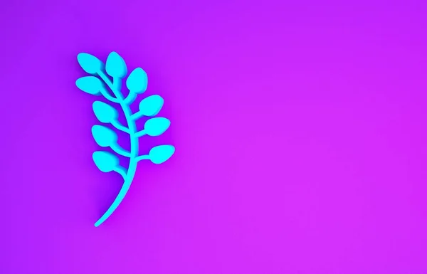 Icône Feuille Saule Bleu Isolé Sur Fond Violet Concept Minimalisme — Photo