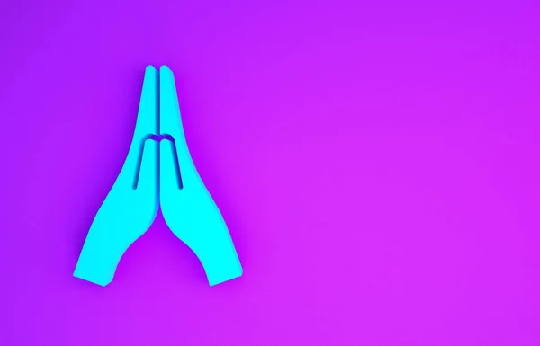 Modré Ruce Modlící Pozici Ikona Izolované Fialovém Pozadí Modlitba Bohu — Stock fotografie