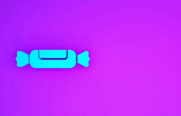 Голубая Иконка Candy Выделена Фиолетовом Фоне Концепция Минимализма Рендеринг — стоковое фото