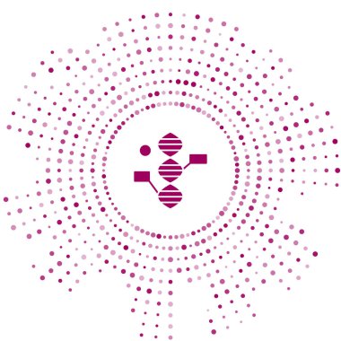 Beyaz arkaplanda izole edilmiş mor DNA sembolü simgesi. Soyut çember rastgele noktalar. Vektör İllüstrasyonu