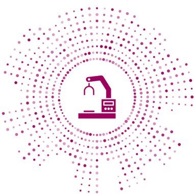 Mor Endüstriyel Robot Robot Kol Fabrikası ikonu beyaz arka planda izole edildi. Endüstriyel robot manipülatörü. Soyut çember rastgele noktalar. Vektör İllüstrasyonu