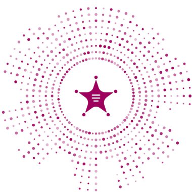 Mor Hexagram Şerif ikonu beyaz arka planda izole edildi. Polis rozeti ikonu. Soyut çember rastgele noktalar. Vektör İllüstrasyonu