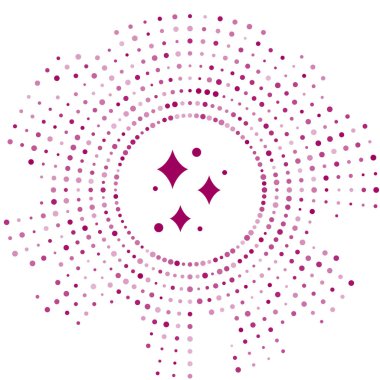 Beyaz arka planda izole edilmiş sihirli parçacık simgesine sahip mor parıltılı yıldızlar. Sihirli noel süsü. Soyut çember rastgele noktalar. Vektör İllüstrasyonu
