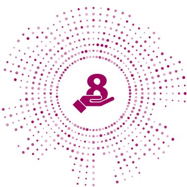 Mor 8 Mart 'ta el resmi beyaz arkaplanda izole edildi. Uluslararası Mutlu Kadınlar Günü. Soyut çember rastgele noktalar. Vektör İllüstrasyonu