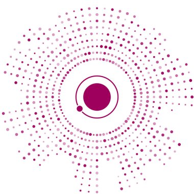 Mor Yapay uydular beyaz arka planda izole edilmiş dış uzay ikonunda Dünya 'nın yörüngesinde dönüyorlar. İletişim, navigasyon konsepti. Soyut çember rastgele noktalar. Vektör İllüstrasyonu