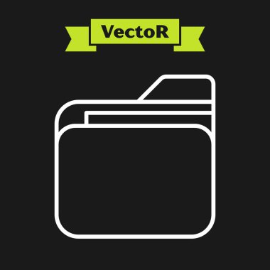 Siyah arkaplanda beyaz çizgi dosya ikonu izole edildi. Muhasebe klasörü sembolü. Muhasebe yönetimi. Vektör İllüstrasyonu