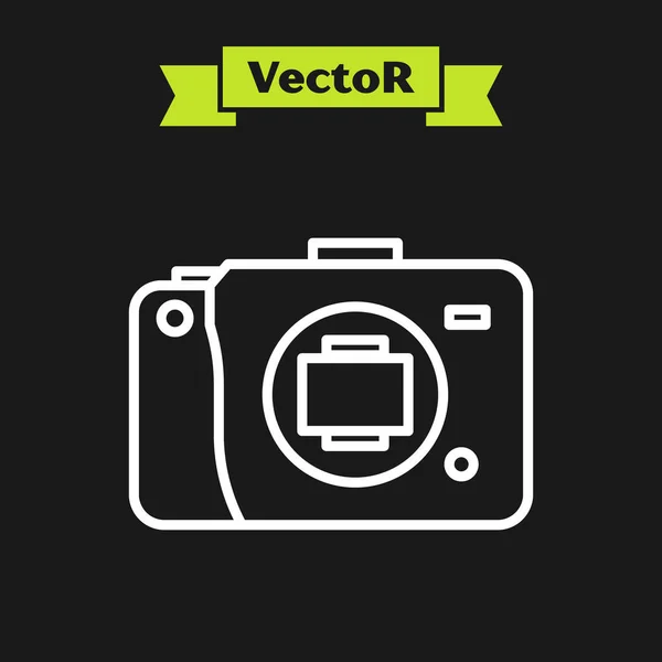 White Line Mirrorless Camera Icon Isolated Black Background Foto Camera — Stock Vector