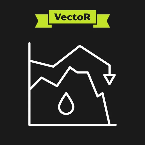 Weiße Linie Rückgang Des Rohölpreises Symbol Isoliert Auf Schwarzem Hintergrund — Stockvektor