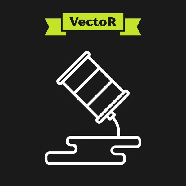Weiße Linie Barrel Ölleck Symbol Isoliert Auf Schwarzem Hintergrund Vektorillustration — Stockvektor