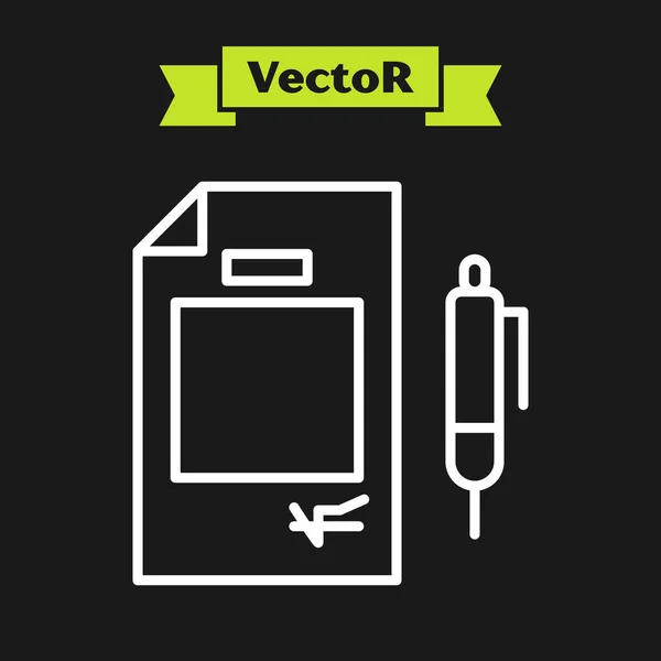 Bílá Čára Smlouva Peníze Pero Ikona Izolované Černém Pozadí Bankovní — Stockový vektor