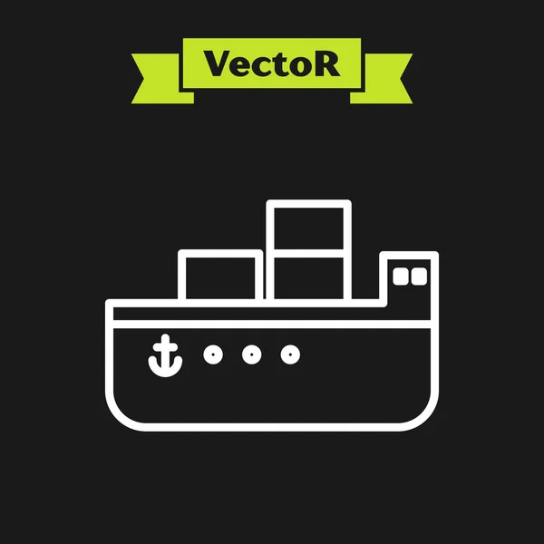 Белая Линия Нефтяной Танкер Корабль Значок Изолирован Черном Фоне Векторная — стоковый вектор