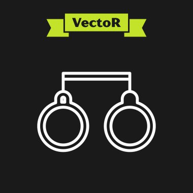 Beyaz çizgili kelepçe simgesi siyah arkaplanda izole edilmiş. Vektör İllüstrasyonu