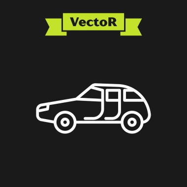 Siyah arka planda beyaz çizgi araba simgesi izole edildi. Vektör İllüstrasyonu