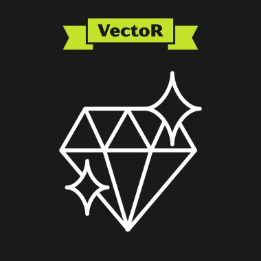 Siyah arkaplanda beyaz çizgi simgesi izole edildi. Mücevher sembolü. Mücevher taşı. 8 Mart. Uluslararası Mutlu Kadınlar Günü. Vektör İllüstrasyonu