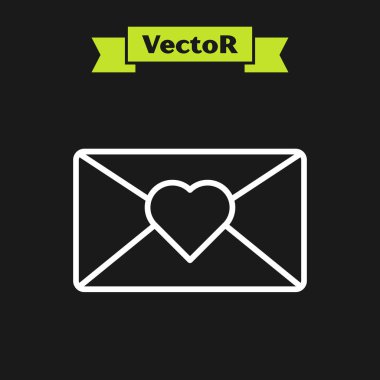 Siyah zemin üzerinde 8 Mart simgesi bulunan beyaz çizgi Zarfı. Mesaj aşkım. Aşk ve romantizm mektubu. Uluslararası Mutlu Kadınlar Günü. Vektör İllüstrasyonu