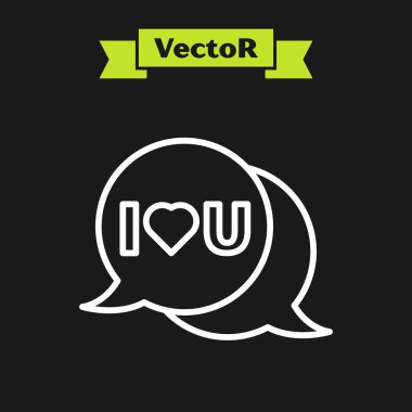 Siyah arkaplanda seni seviyorum yazılı beyaz satır konuşma balonu. 8 Mart. Uluslararası Mutlu Kadınlar Günü. Vektör İllüstrasyonu