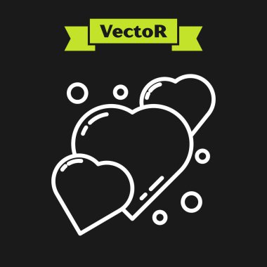 Beyaz çizgi kalp simgesi siyah arkaplanda izole edildi. Romantik sembol, bağlanma, tutku ve düğün. 8 Mart. Mutlu Kadın Günleri. Vektör İllüstrasyonu