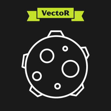 Beyaz çizgi Ufo siyah arka planda izole edilmiş inek simgesini kaçırır. Uçan daire. Uzaylı uzay gemisi. Gelecekteki bilinmeyen uçan nesne. Vektör İllüstrasyonu