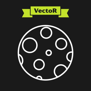 Beyaz çizgi Ay simgesi siyah arkaplanda izole edildi. Vektör İllüstrasyonu