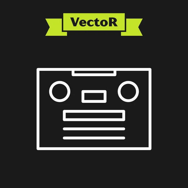 White Line Retro Audiokassetten Symbol Isoliert Auf Schwarzem Hintergrund Vektorillustration — Stockvektor