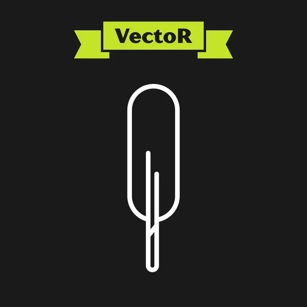 Icono Pluma Línea Blanca Aislado Sobre Fondo Negro Ilustración Vectorial — Vector de stock