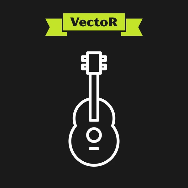 Icono Guitarra Línea Blanca Aislado Sobre Fondo Negro Guitarra Acústica — Vector de stock
