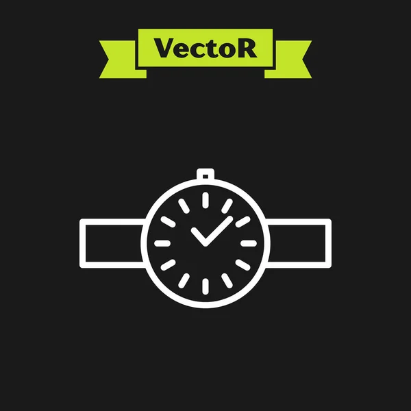 Weiße Linie Armbanduhr Symbol Isoliert Auf Schwarzem Hintergrund Armbanduhr Symbol — Stockvektor
