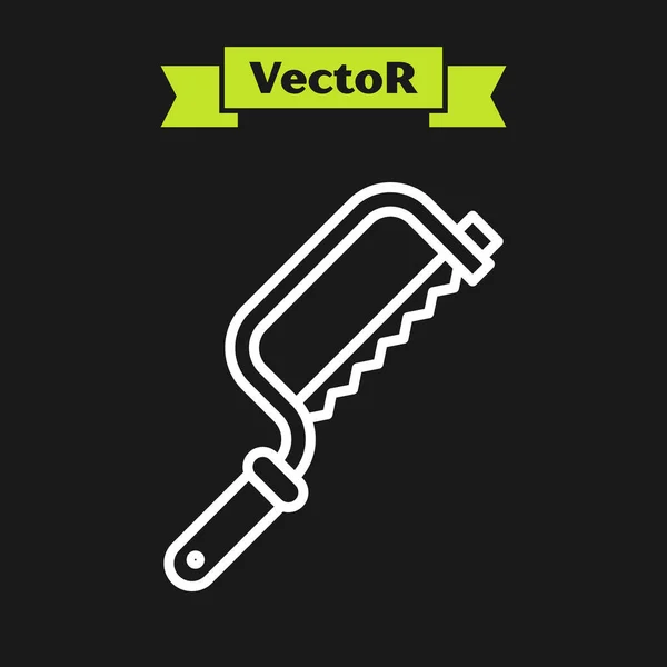 Weiße Linie Hacksaw Symbol Isoliert Auf Schwarzem Hintergrund Metallsäge Für — Stockvektor