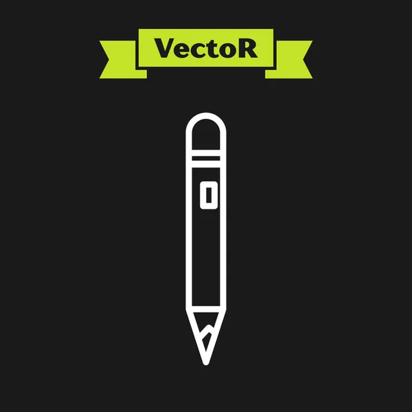 Ligne Blanche Crayon Avec Icône Gomme Isolée Sur Fond Noir — Image vectorielle