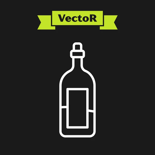 Línea Blanca Icono Botella Vino Aislado Sobre Fondo Negro Ilustración — Vector de stock