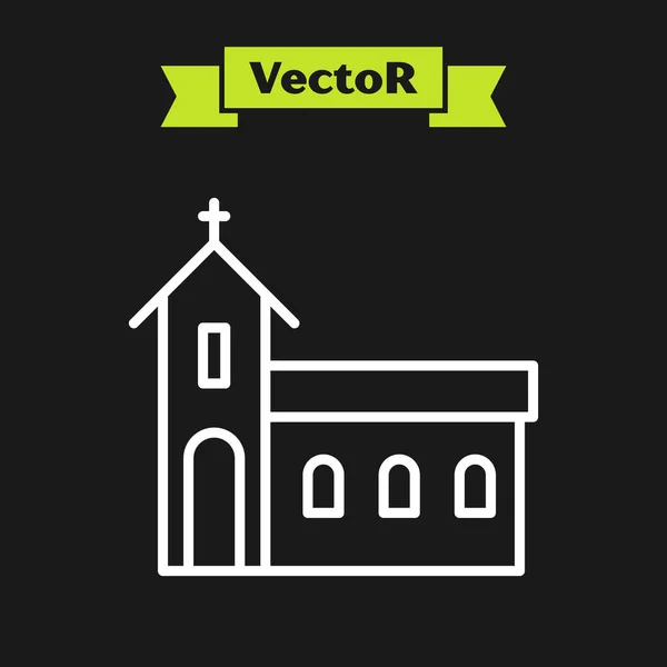 Ícone Construção Igreja Linha Branca Isolado Fundo Preto Igreja Cristã —  Vetores de Stock