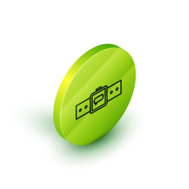 Isometric satır Smartwatch simgesi beyaz arkaplanda izole. Yeşil daire düğmesi. Vektör İllüstrasyonu