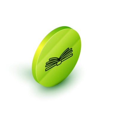 Isometric line Mobile hesap makinesi akıllı telefon arayüzü simgesi beyaz arkaplanda izole edildi. Telefon ekranında matematiksel uygulama. Yeşil daire düğmesi. Vektör İllüstrasyonu