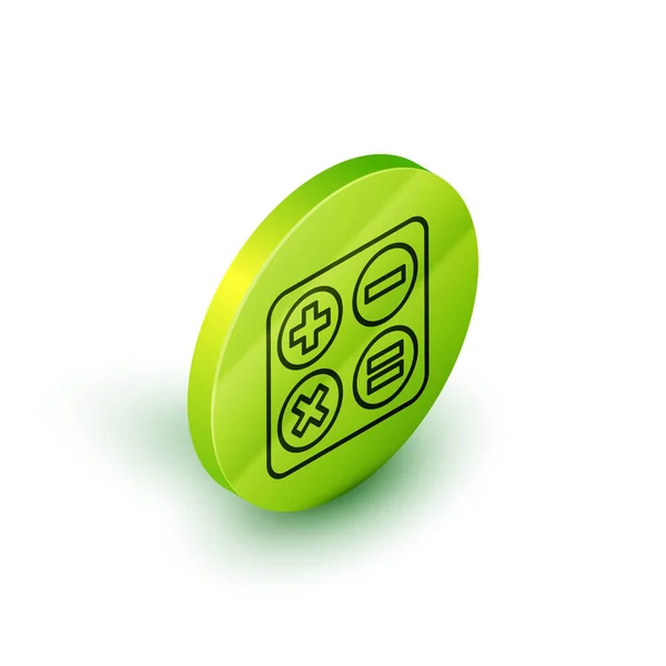 Línea isométrica Icono de raíz cuadrada aislado sobre fondo blanco. Botón círculo verde. Ilustración vectorial — Vector de stock