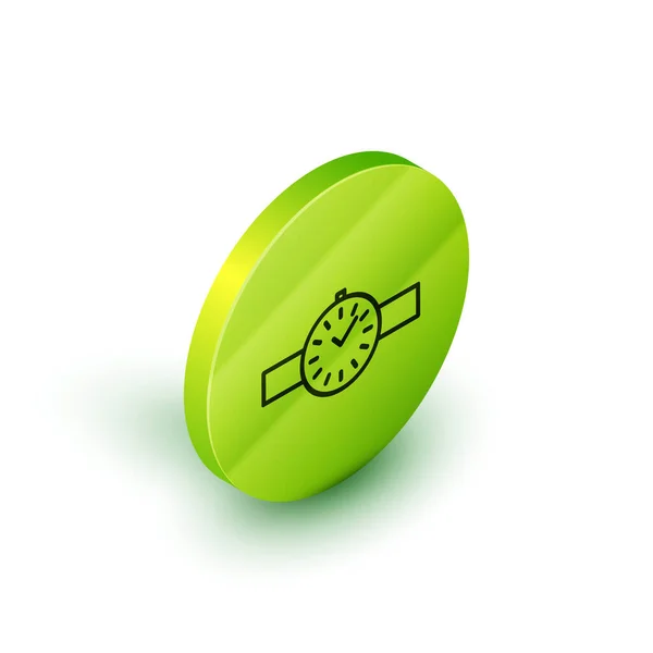 Linha isométrica ícone relógio de pulso isolado no fundo branco. ícone de relógio de pulso. Botão de círculo verde. Ilustração vetorial —  Vetores de Stock