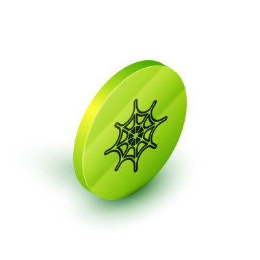 Örümcek ağı simgesi beyaz arkaplanda izole edilmiş. Örümcek ağı işareti. Mutlu Cadılar Bayramı Partisi. Yeşil daire düğmesi. Vektör İllüstrasyonu