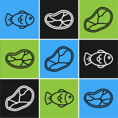 Balık, Biftek ve Biftek Et ikonu. Vektör