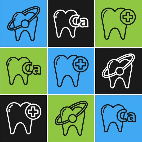 Set line Concepto de blanqueamiento dental, Diente y Calcio para ícono dental. Vector — Vector de stock