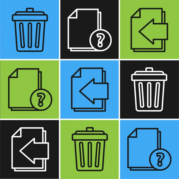 Set line Trash can, next page arrow and Unknown document icon. Vector — 스톡 벡터
