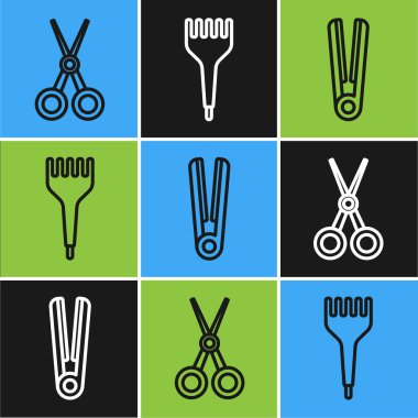 Çizgili makas kuaförü, saç maşası ve saç fırçası ikonu için saç maşası. Vektör