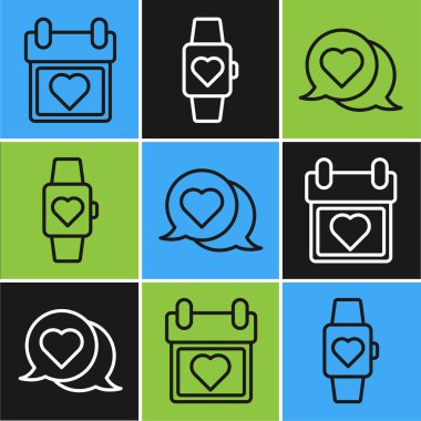 Takvimi kalple, kalbi konuşma baloncuğuyla ve kalbi de merkez bilek saat simgesiyle ayarla. Vektör