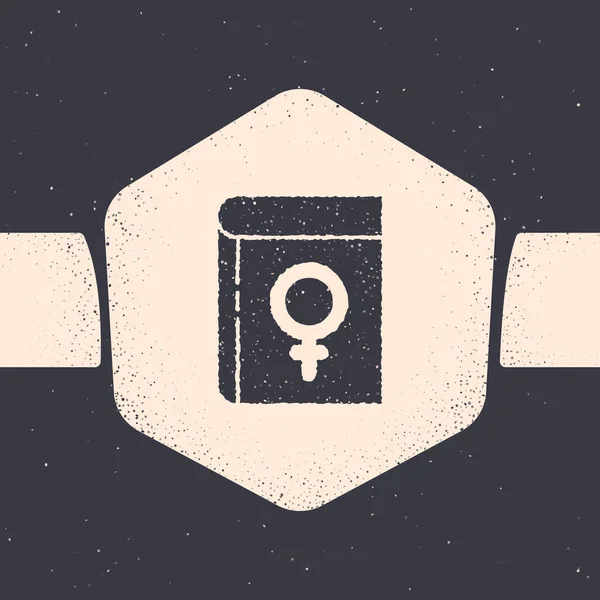 Книга Grunge про жіночу ікону ізольована на сірому тлі. 8 березня. Міжнародний день щасливих жінок. Монохромний вінтажний малюнок. Векторний приклад — стоковий вектор