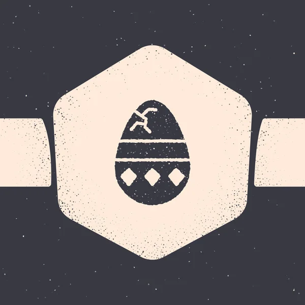 Grunge Cracked egg icon isoliert auf grauem Hintergrund. Frohe Ostern. Monochrome Vintage-Zeichnung. Vektorillustration — Stockvektor