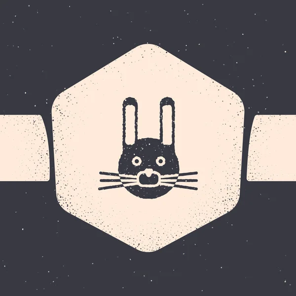 在灰色背景下分离的Grunge Easter rabbit图标。复活节兔子。单色复古绘画。病媒图解 — 图库矢量图片