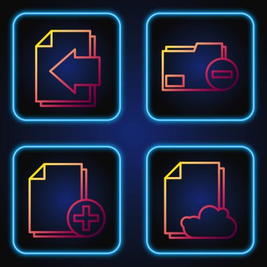 Satır Cloud depolama metin belgesini ayarla, yeni dosya ekle, Sonraki sayfa oku ve Belge dizinini eksi ile birlikte ekle. Renk simgeleri. Vektör