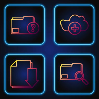 Satır Arama kavramını dizin ile ayarla, İndirilmiş Belge, Bilinmeyen belge dizini ve Bulut Ekle. Renk simgeleri. Vektör