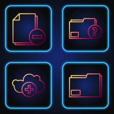 Satır Belge dizinini ayarla, Bulut Ekle, Eksi ve Bilinmeyen belge dizinine sahip belge ekle. Renk simgeleri. Vektör