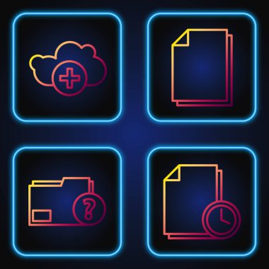 Satır Belgesini saat, Bilinmeyen belge dizini, Bulut ve Belge Ekle ile ayarla. Renk simgeleri. Vektör