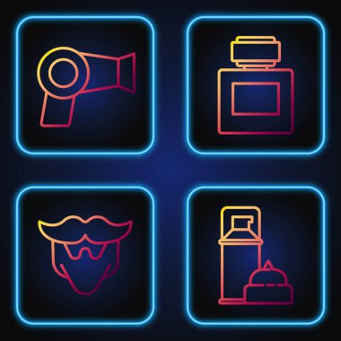 Jöle köpüğü, bıyık ve sakal, saç kurutma makinesi ve tıraş losyonu. Renk simgeleri. Vektör