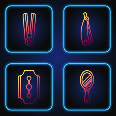 Çizgi aynası, jilet, saç maşası ve jilet. Renk simgeleri. Vektör